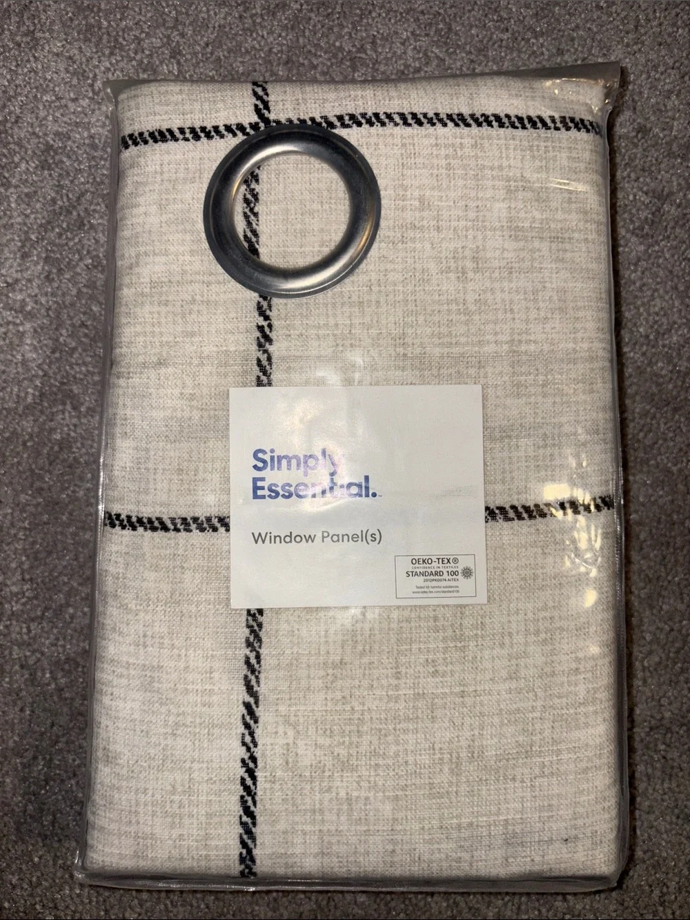 Cream Window Panel with Black Grid - Grommet Top